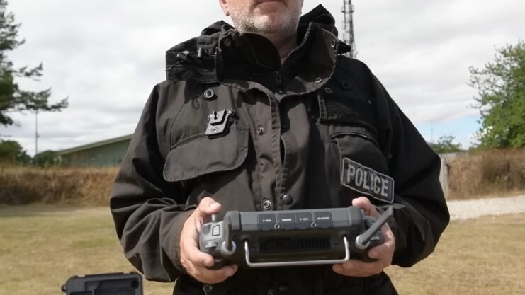 Policeman use a drone