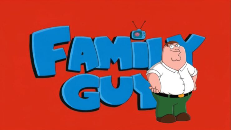 Family Guy blue logo on red back