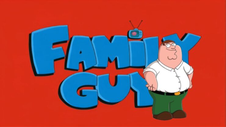 Family Guy blue logo on red back