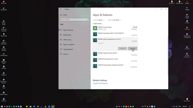 Uninstall the GeForce Experience