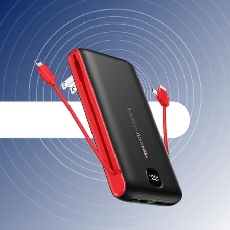 VEEKTOMX Portable Charger with Built-in Cables and AC Wall Plug